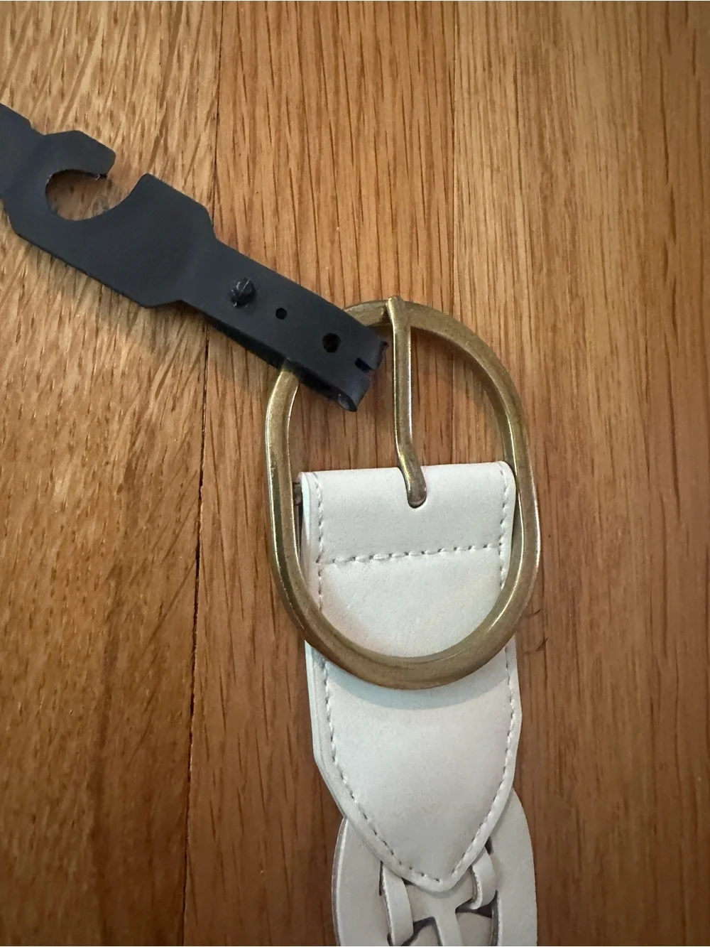 TARGET CREAM Braided Leather Belt with GOLD Ring